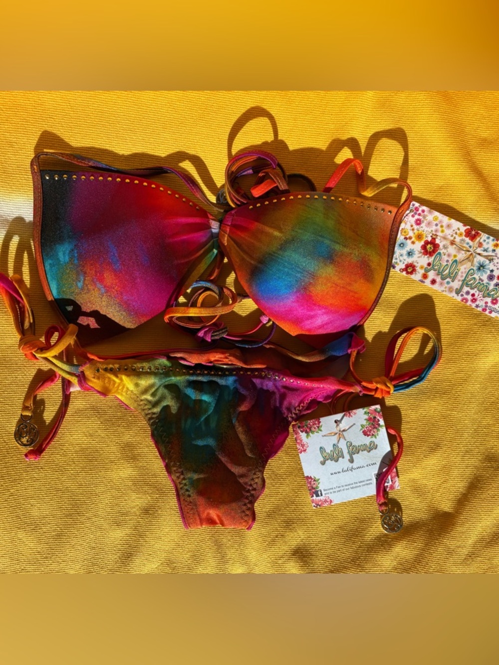 Rare 2012 Runway~LULI FAMA~ Bikini Neon Jewel Tie Dye NWT - Picture 9 of 16